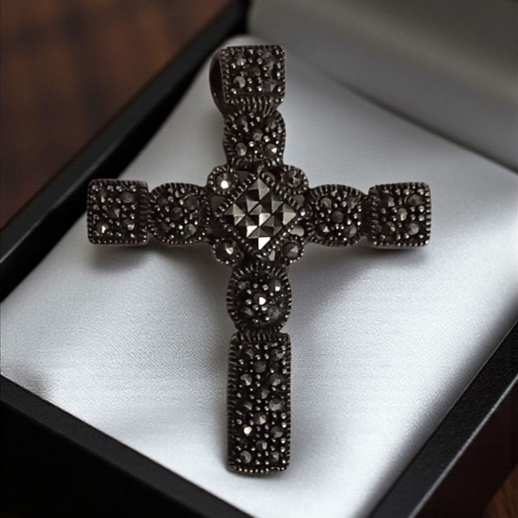 Jewelry - MARQUESITE CROSS PENDANT 925 STERLING SILVER